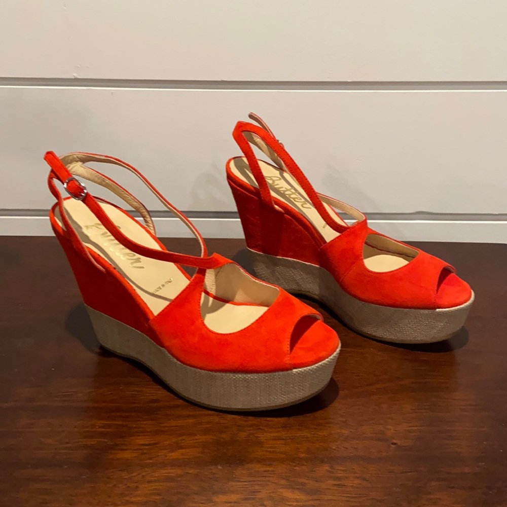 Butter Red Suede Strappy Wedges